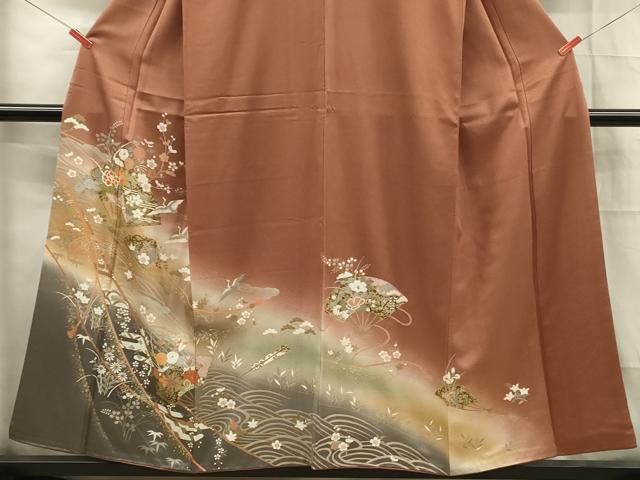 平和屋着物■訪問着 扇面飛鶴花文 暈し染め 金彩 正絹 逸品 DABE0480ya