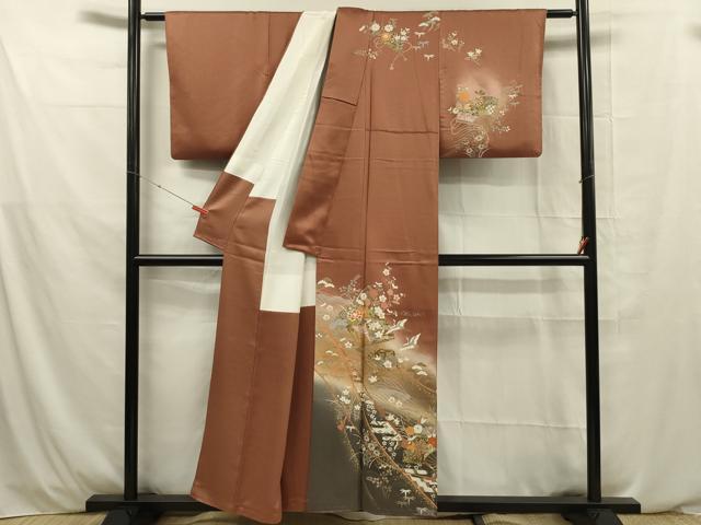 平和屋着物■訪問着 扇面飛鶴花文 暈し染め 金彩 正絹 逸品 DABE0480ya