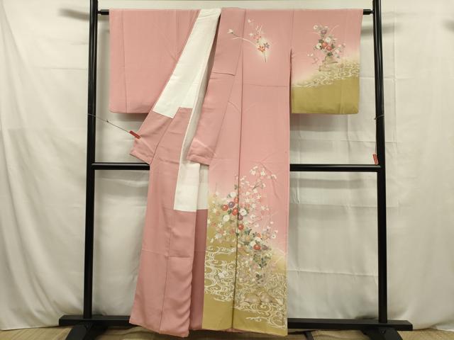 平和屋着物■訪問着 友禅 流水花文 暈し染め 正絹 逸品 DABE0483ya