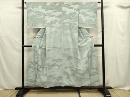 平和屋着物■上質な色無地 雲重ね地紋 秘色色 正絹 逸品 DABE0502ya