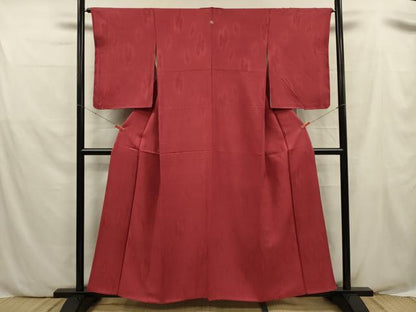 平和屋着物■上質な色無地 吉祥地紋 朱・緋色 正絹 逸品 DABE0510ya