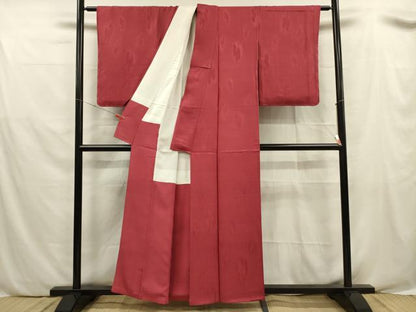 平和屋着物■上質な色無地 吉祥地紋 朱・緋色 正絹 逸品 DABE0510ya