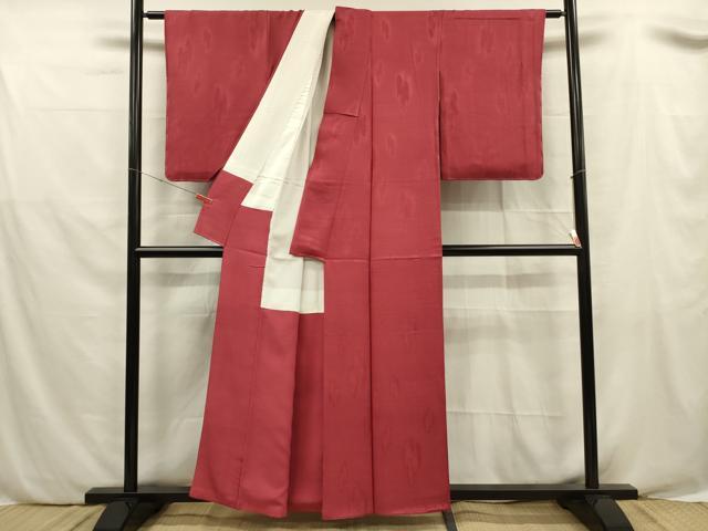 平和屋着物■上質な色無地 吉祥地紋 朱・緋色 正絹 逸品 DABE0510ya