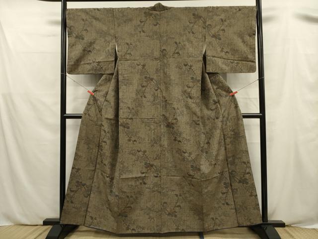 平和屋着物■上質な紬　枝花文　正絹　逸品　DABE0518ya