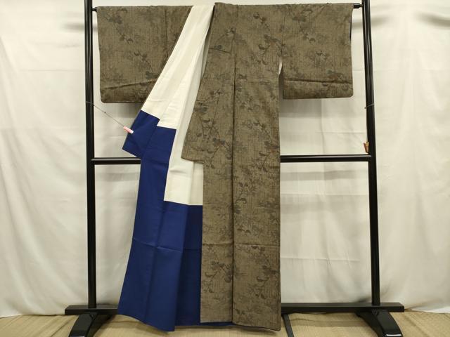 平和屋着物■上質な紬　枝花文　正絹　逸品　DABE0518ya
