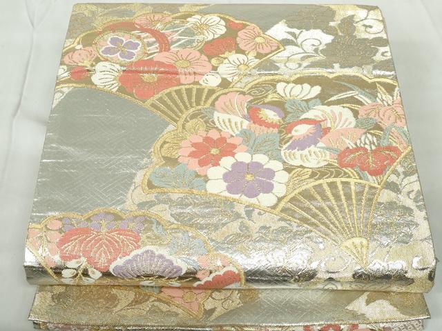 平和屋着物◎本佐賀錦 六通柄袋帯 唐織 扇面鴛鴦花文 金銀糸 正絹 逸品 DABE0523qa
