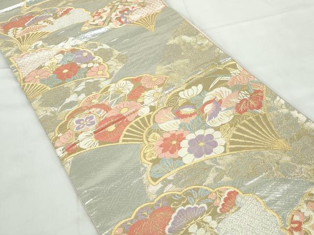 平和屋着物◎本佐賀錦 六通柄袋帯 唐織 扇面鴛鴦花文 金銀糸 正絹 逸品 DABE0523qa