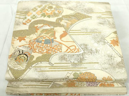 平和屋着物◎アンティーク 大正ロマン 丸帯 唐織 流水花文 金銀糸 正絹 逸品 DABE0529qa