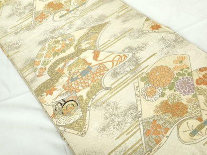 平和屋着物◎アンティーク 大正ロマン 丸帯 唐織 流水花文 金銀糸 正絹 逸品 DABE0529qa