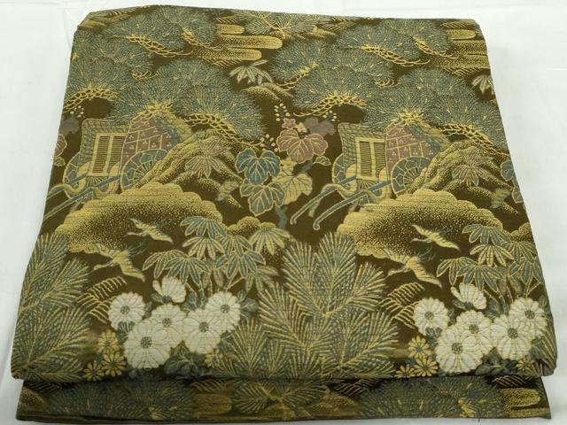 平和屋着物◎アンティーク 大正ロマン 丸帯 御所車飛鶴枝松文 正絹 逸品 DABE0532qa