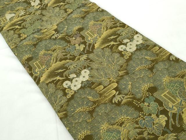 平和屋着物◎アンティーク 大正ロマン 丸帯 御所車飛鶴枝松文 正絹 逸品 DABE0532qa