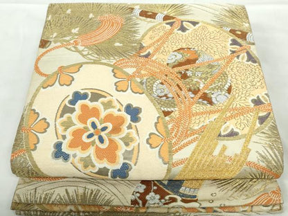 平和屋着物◎アンティーク 大正ロマン 丸帯 唐織 鼓枝松文 龍 金銀糸 正絹 逸品 DABE0536qa
