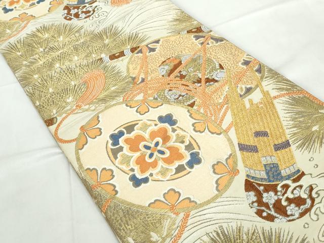 平和屋着物◎アンティーク 大正ロマン 丸帯 唐織 鼓枝松文 龍 金銀糸 正絹 逸品 DABE0536qa