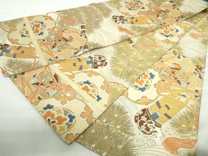 平和屋着物◎アンティーク 大正ロマン 丸帯 唐織 鼓枝松文 龍 金銀糸 正絹 逸品 DABE0536qa