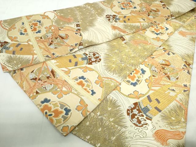 平和屋着物◎アンティーク 大正ロマン 丸帯 唐織 鼓枝松文 龍 金銀糸 正絹 逸品 DABE0536qa