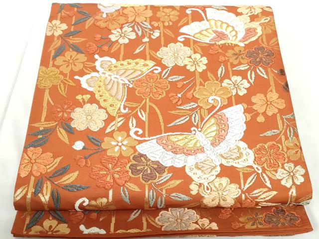 平和屋着物◎六通柄袋帯 唐織 花蝶間道 金糸 正絹 逸品 DABE0539qa