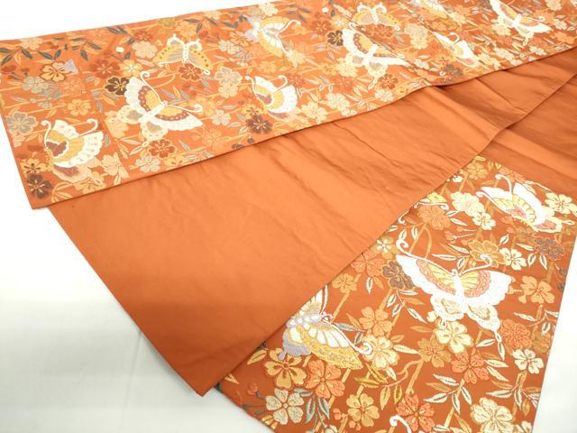 平和屋着物◎六通柄袋帯 唐織 花蝶間道 金糸 正絹 逸品