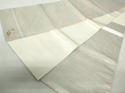 平和屋着物◎六通柄袋帯 作家物 霞よろけ縞 ワンポイント刺繍 銀糸 正絹 逸品 DABE0543qa