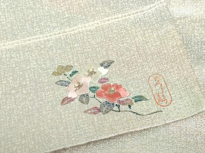 平和屋着物◎六通柄袋帯 作家物 霞よろけ縞 ワンポイント刺繍 銀糸 正絹 逸品 DABE0543qa