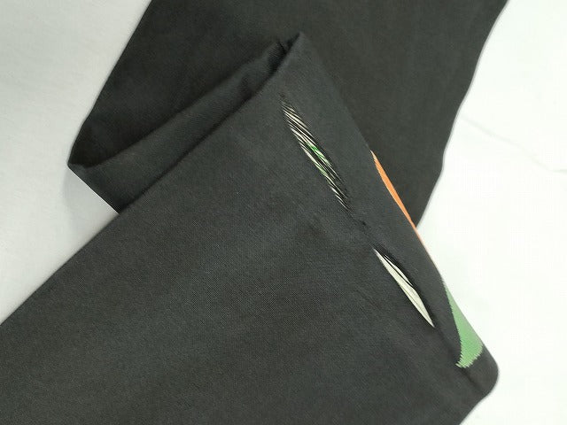 平和屋着物◎九寸名古屋帯　枝椿文　黒地　金銀糸　正絹　逸品　DABE0547qa