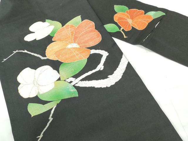 平和屋着物◎九寸名古屋帯　枝椿文　黒地　金銀糸　正絹　逸品　DABE0547qa