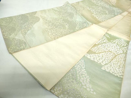 平和屋着物◎六通柄袋帯　立波重ね山文　銀糸　正絹　逸品　DABE0553qa
