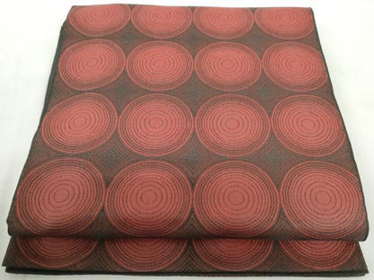 平和屋着物◎六通柄　本袋帯　丸文　黒地　正絹　逸品　DABE0555qa