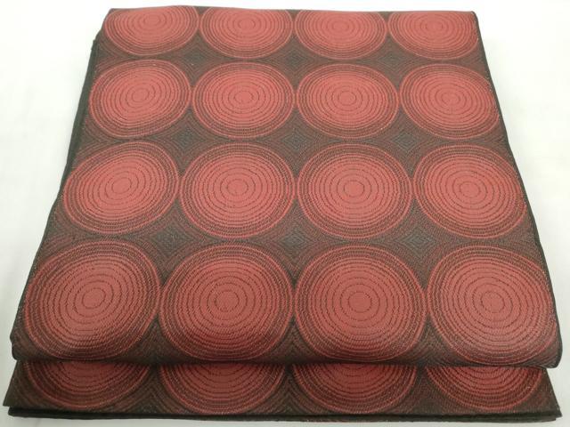 平和屋着物◎六通柄　本袋帯　丸文　黒地　正絹　逸品　DABE0555qa