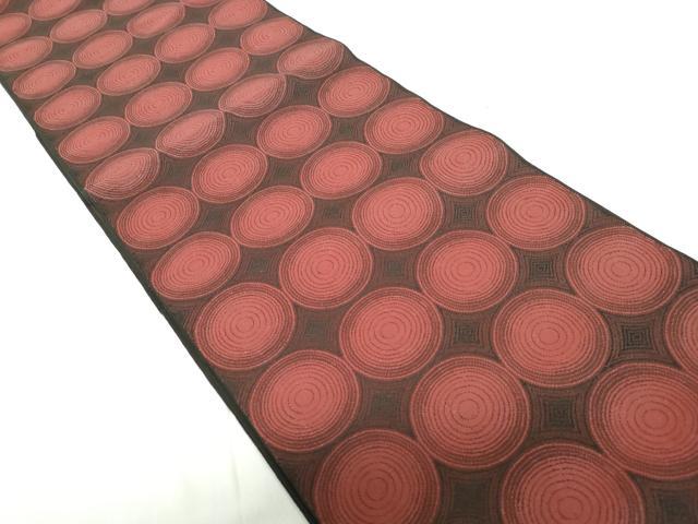 平和屋着物◎六通柄　本袋帯　丸文　黒地　正絹　逸品　DABE0555qa