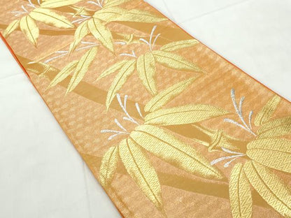 平和屋着物◎西陣　六通柄袋帯　笹竹文　金銀糸　証紙付き　正絹　逸品　DABE0556qa