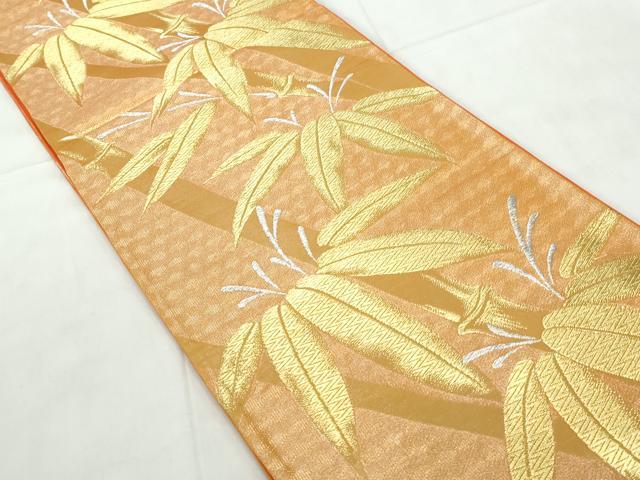 平和屋着物◎西陣　六通柄袋帯　笹竹文　金銀糸　証紙付き　正絹　逸品　DABE0556qa