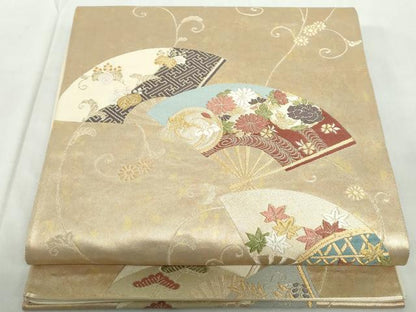 平和屋着物◎六通柄袋帯　唐織　扇面花文　金銀糸　引箔　正絹　逸品　DABE0566qa