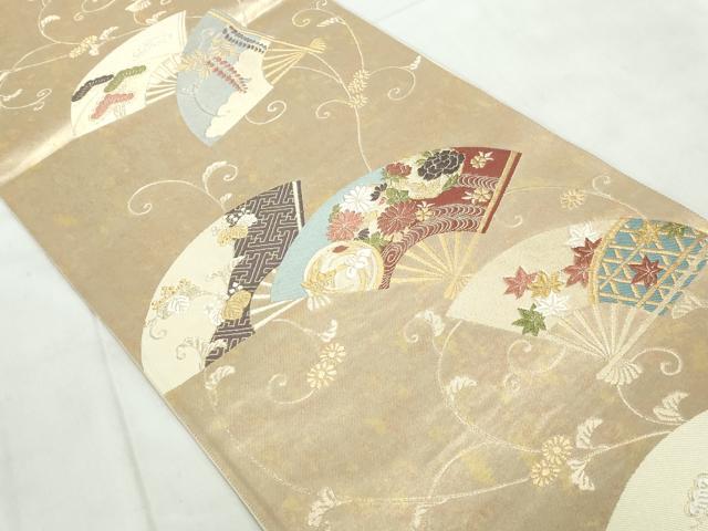 平和屋着物◎六通柄袋帯　唐織　扇面花文　金銀糸　引箔　正絹　逸品　DABE0566qa