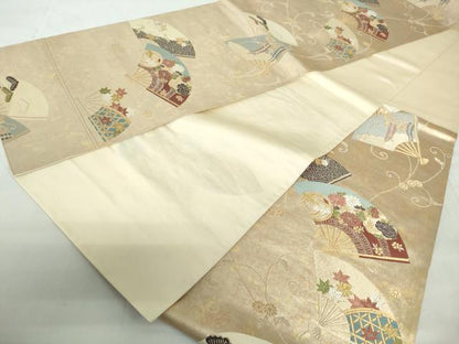 平和屋着物◎六通柄袋帯　唐織　扇面花文　金銀糸　引箔　正絹　逸品　DABE0566qa