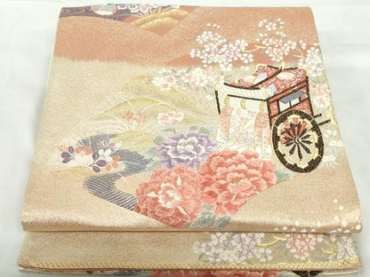 平和屋着物◎六通柄袋帯　唐織　鴛鴦御所車花文　金糸　正絹　逸品　DABE0575qa