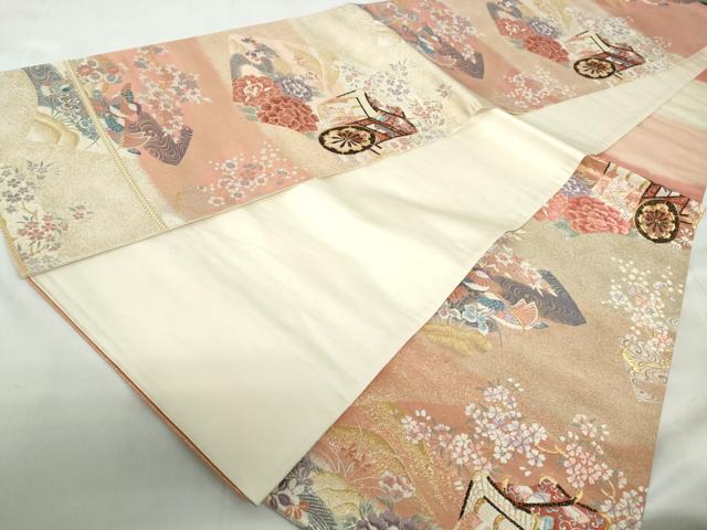 平和屋着物◎六通柄袋帯　唐織　鴛鴦御所車花文　金糸　正絹　逸品　DABE0575qa