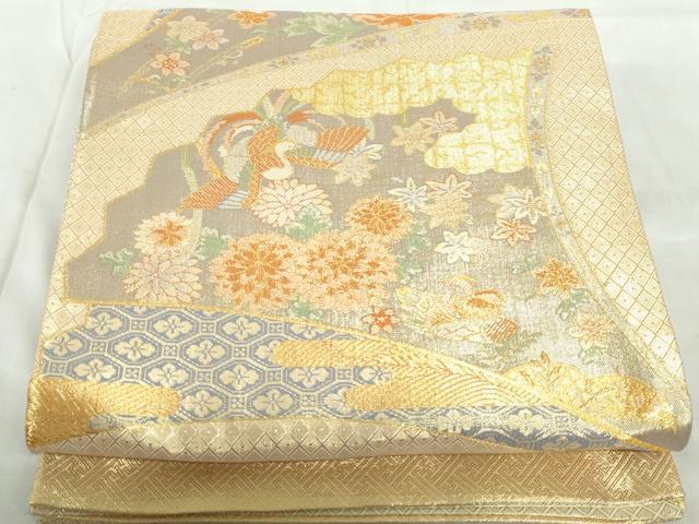 平和屋着物◎宝珠本佐賀錦　六通柄袋帯　花鳥文　九百錦　金糸　正絹　逸品　DABE0577qa