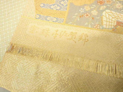平和屋着物◎宝珠本佐賀錦　六通柄袋帯　花鳥文　九百錦　金糸　正絹　逸品　DABE0577qa