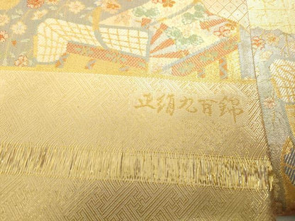 平和屋着物◎宝珠本佐賀錦　六通柄袋帯　花鳥文　九百錦　金糸　正絹　逸品　DABE0577qa