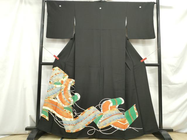 平和屋着物■豪華黒留袖　駒刺繍　絵巻花文　金彩　正絹　逸品　DABE0586qa