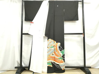 平和屋着物■豪華黒留袖　駒刺繍　絵巻花文　金彩　正絹　逸品　DABE0586qa