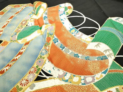 平和屋着物■豪華黒留袖　駒刺繍　絵巻花文　金彩　正絹　逸品　DABE0586qa