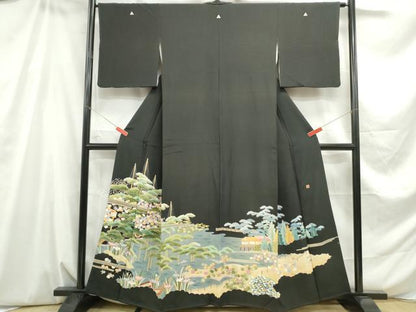 平和屋着物■豪華黒留袖　友禅　作家物　浜松花文　正絹　逸品　DABE0588qa
