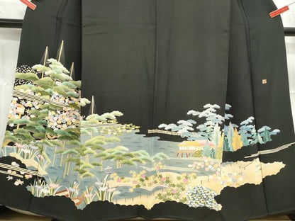 平和屋着物■豪華黒留袖　友禅　作家物　浜松花文　正絹　逸品　DABE0588qa