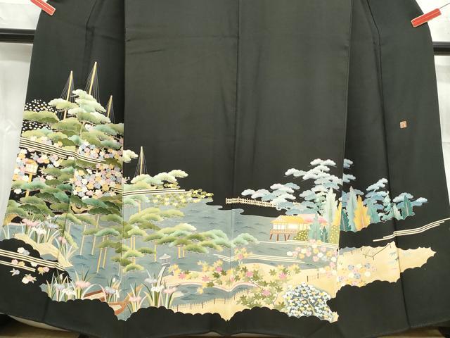 平和屋着物■豪華黒留袖　友禅　作家物　浜松花文　正絹　逸品　DABE0588qa