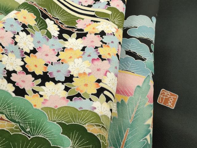 平和屋着物■豪華黒留袖　友禅　作家物　浜松花文　正絹　逸品　DABE0588qa