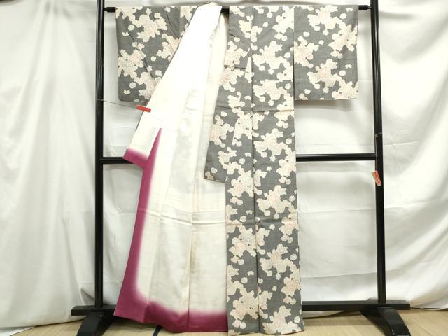 平和屋着物■上質な紬 草花文 正絹 逸品 DABE0608qa