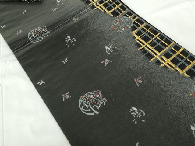 平和屋着物◎六通柄袋帯　格子花丸文　金糸　引箔　正絹　逸品　DABE0616qa