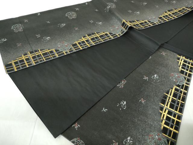 平和屋着物◎六通柄袋帯　格子花丸文　金糸　引箔　正絹　逸品　DABE0616qa