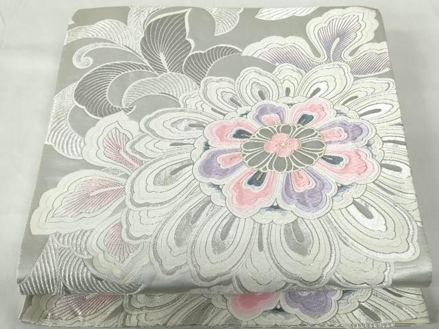平和屋着物◎六通柄袋帯　唐織　更紗花文　九百錦プラチナ箔　正絹　逸品　DABE0624qa